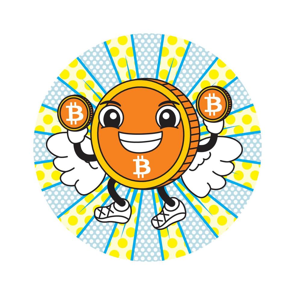 bitcoin cartoon with cute face expression vector illustration