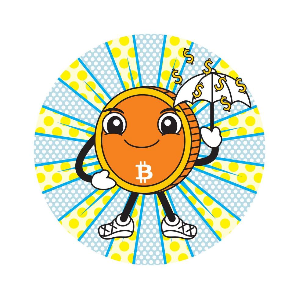 bitcoin cartoon with cute face expression vector illustration
