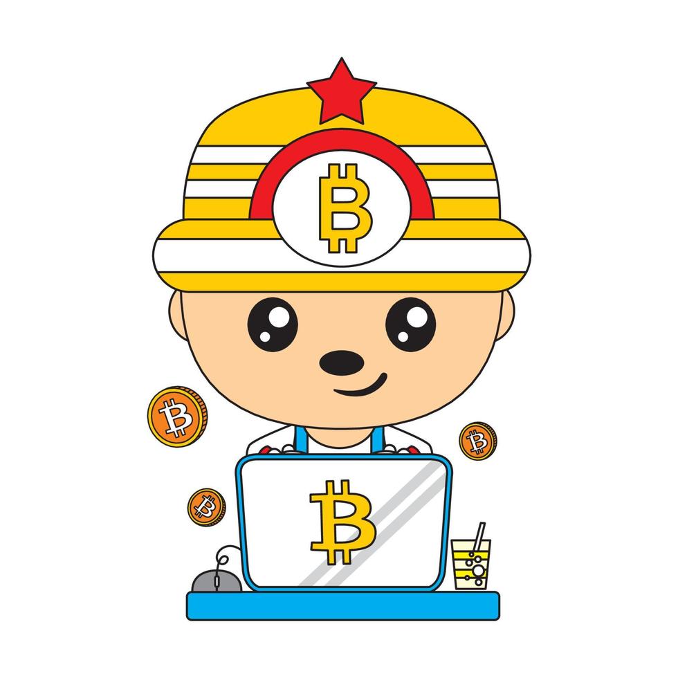 bitcoin cartoon with cute face expression vector illustration