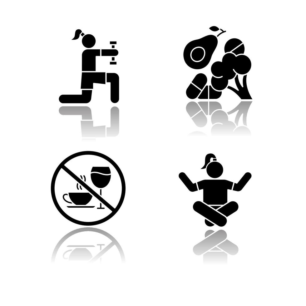 Healthcare drop shadow black glyph icons set vector