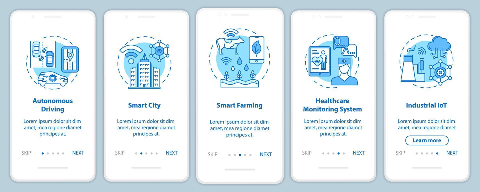 5G technologies onboarding mobile app page screen with linear concepts vector
