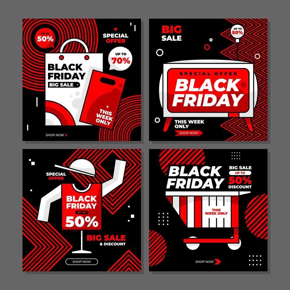 venta de viernes negro oferta especial descuento publicación en redes sociales vector