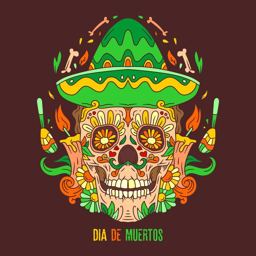 Dia De Muertos Skull Head Vector