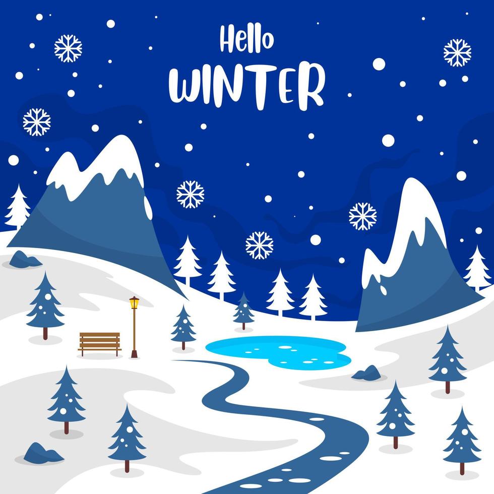 Hello winter background in the snowy garden vector