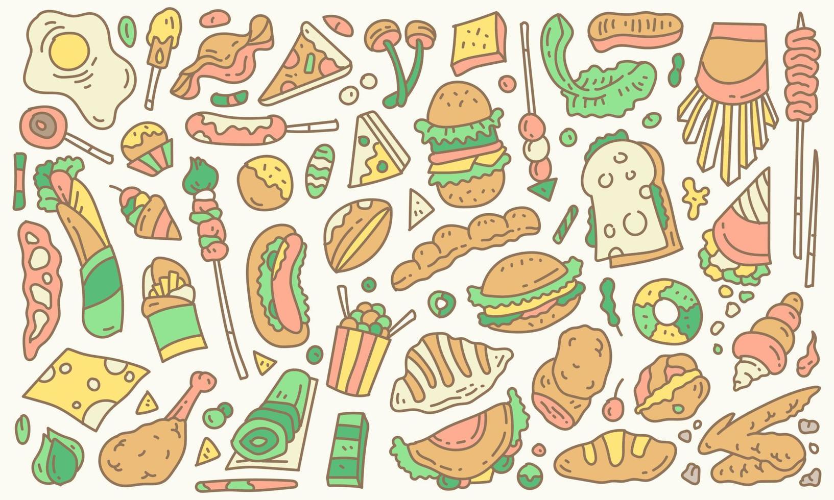 colección de vectores de doodle de comida