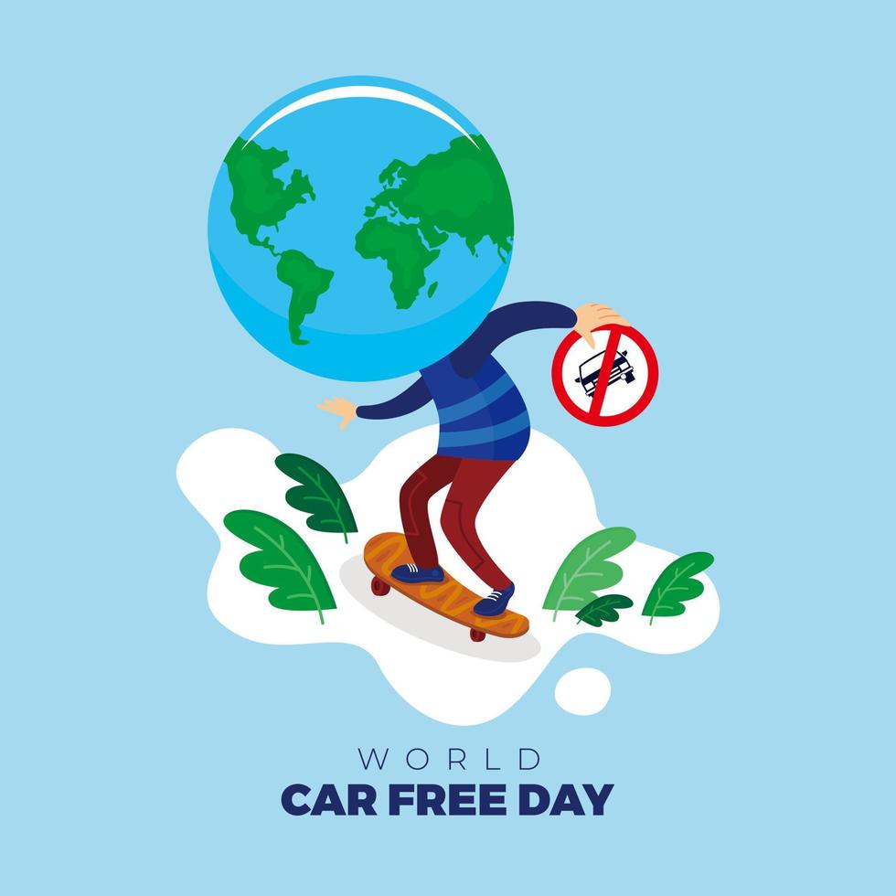 Skateboarding on world car free day vector