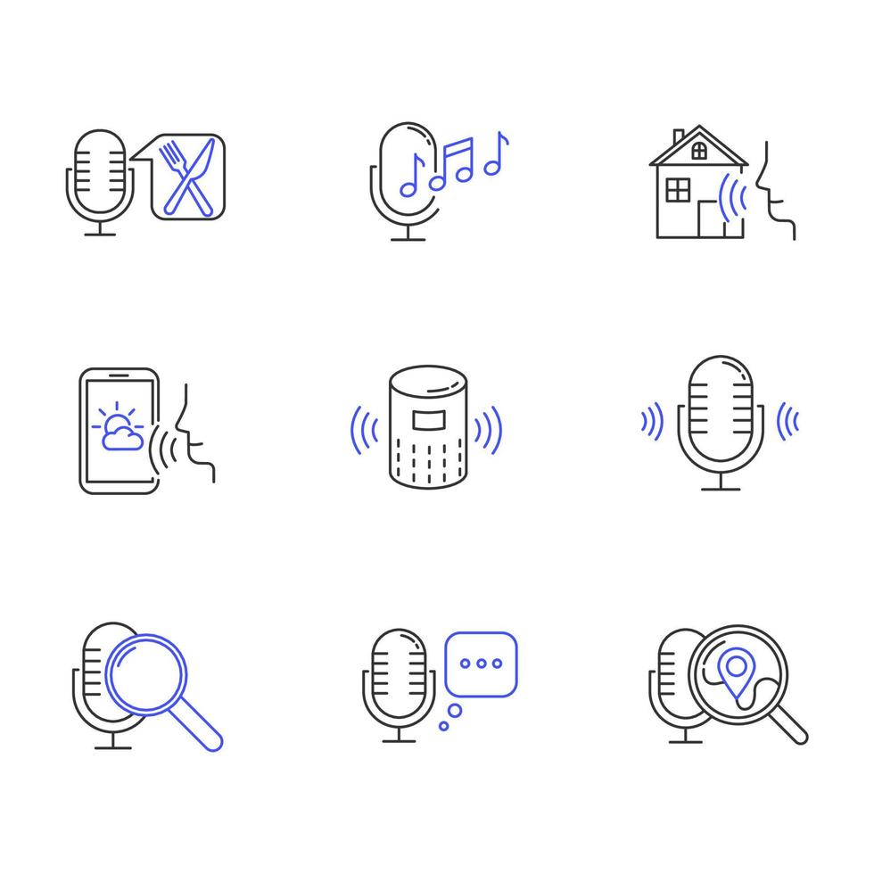 Voice control system linear icons set vector