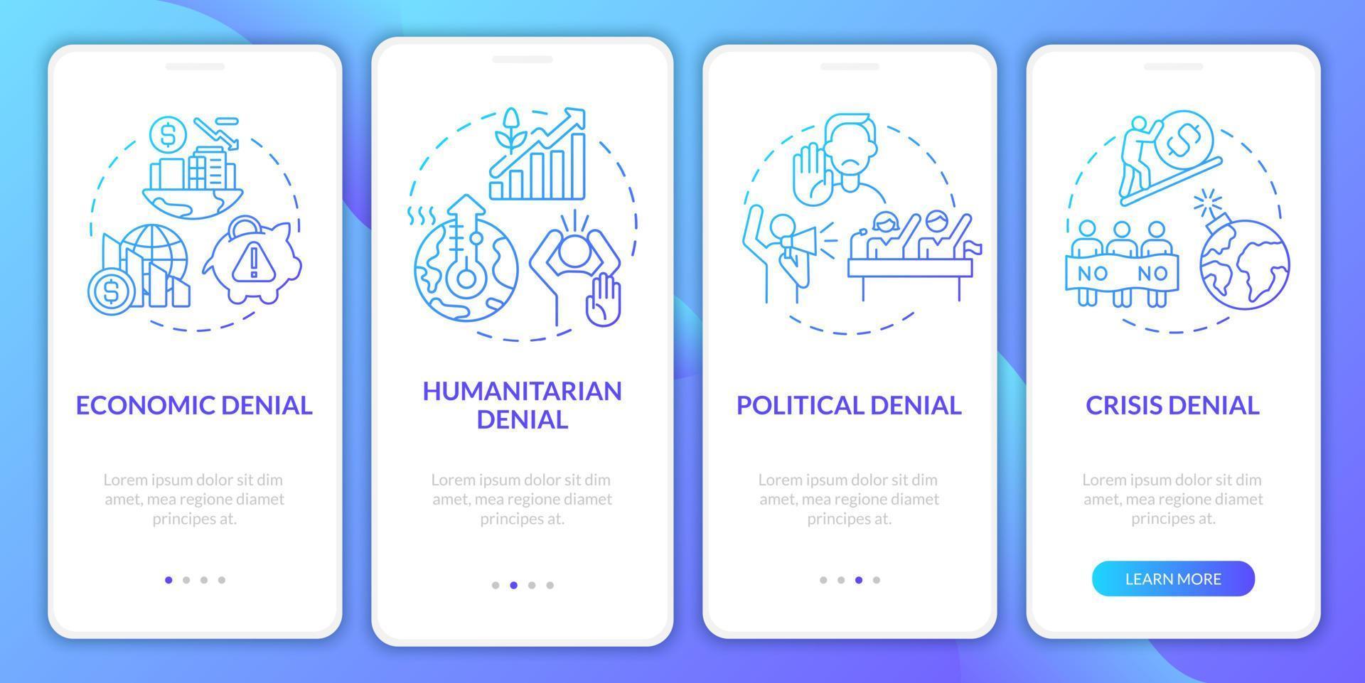 Climate change denial onboarding mobile app page screen vector