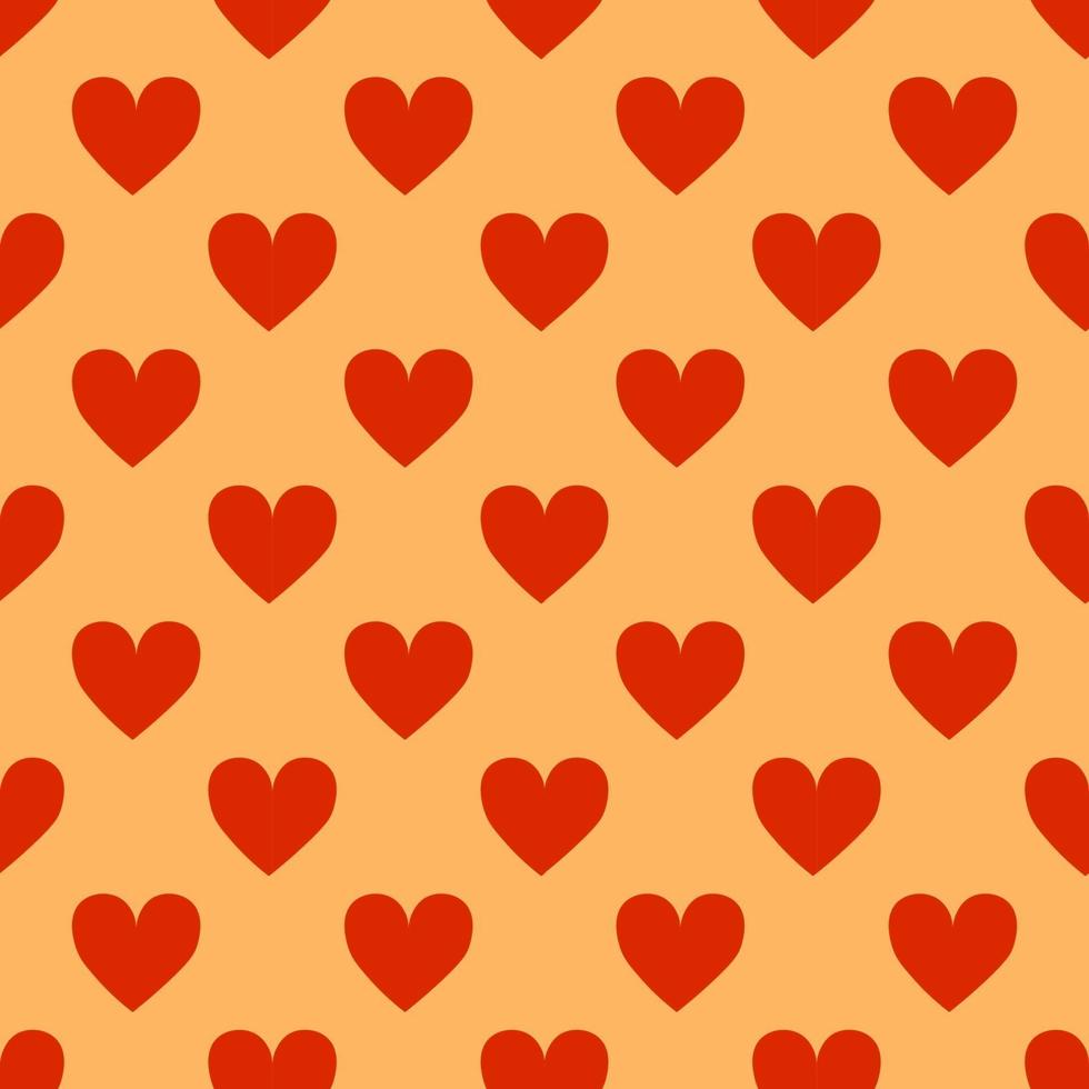 patrón con corazones rojos sobre fondo naranja vector