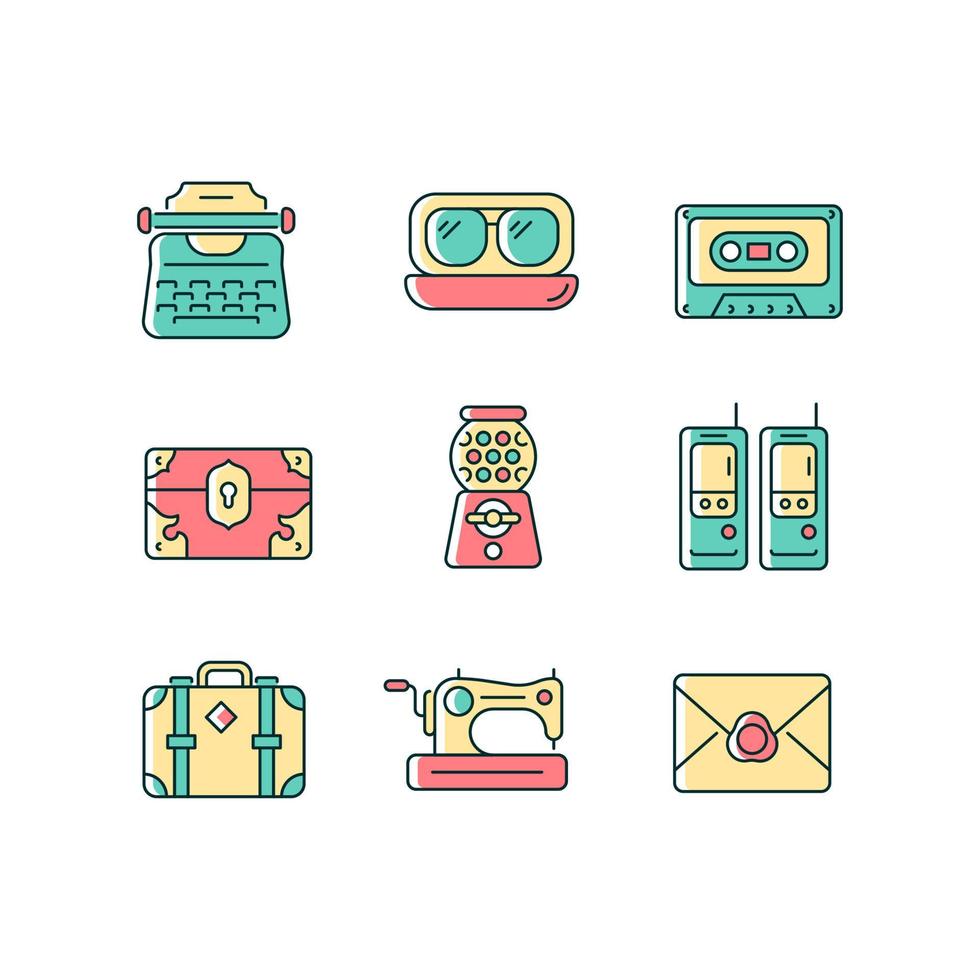 Vintage-inspired style RGB color icons set vector