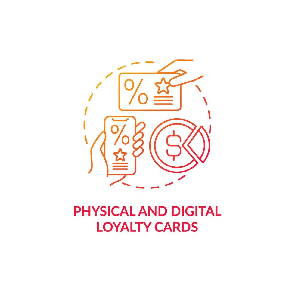 Physical and digital loyalty cards red gradient concept icon vector