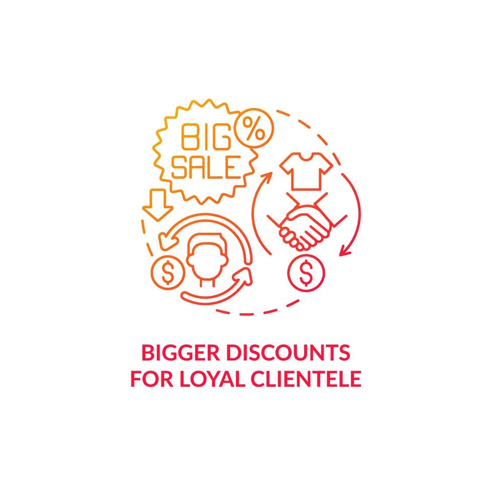 Bigger discounts for loyal clientele red gradient concept icon vector