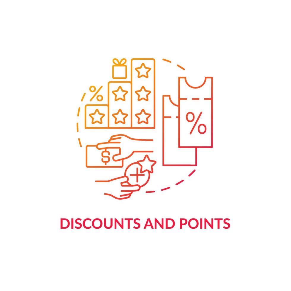 Discounts and points red gradient concept icon vector