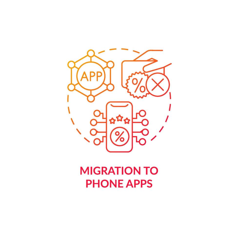 Migration to phone apps red gradient concept icon vector