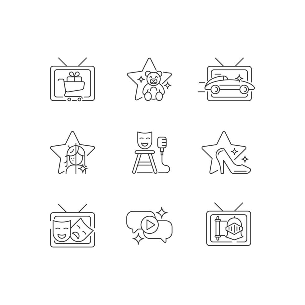 conjunto de iconos lineales de programa de televisión vector
