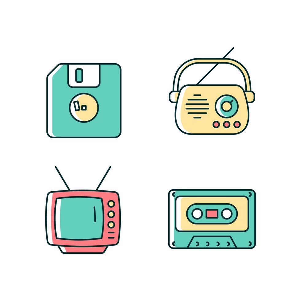 Collectible vintage stuff RGB color icons set vector