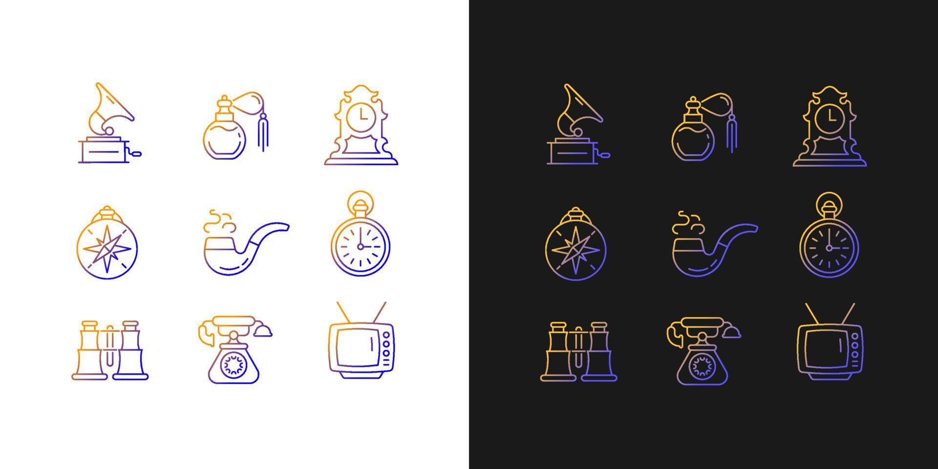 Retro items gradient icons set for dark and light mode vector