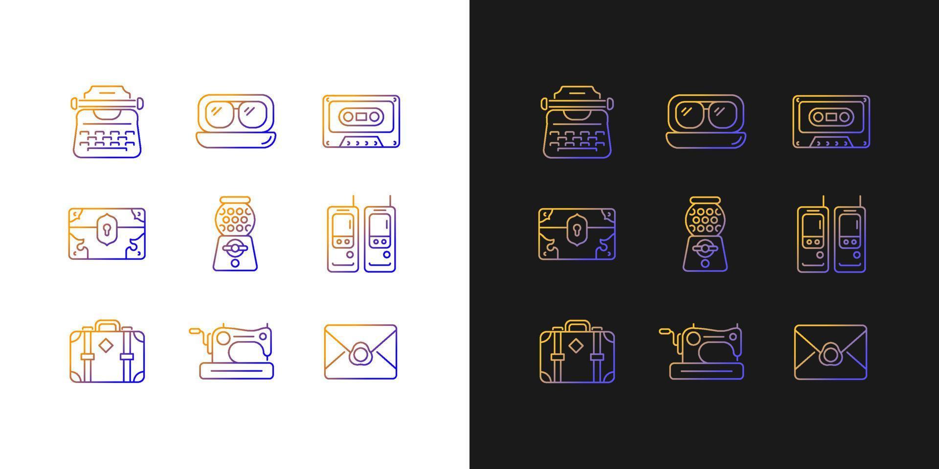 Vintage-inspired style gradient icons set for dark and light mode vector