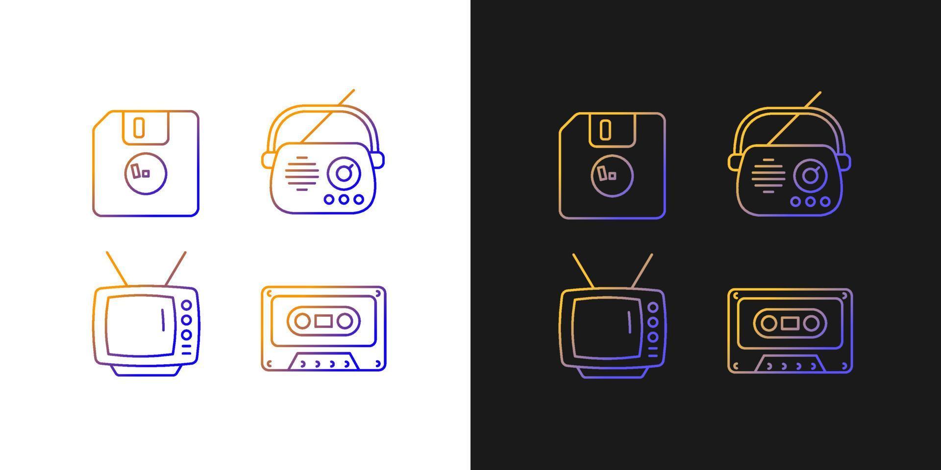 Collectible vintage stuff gradient icons set for dark and light mode vector