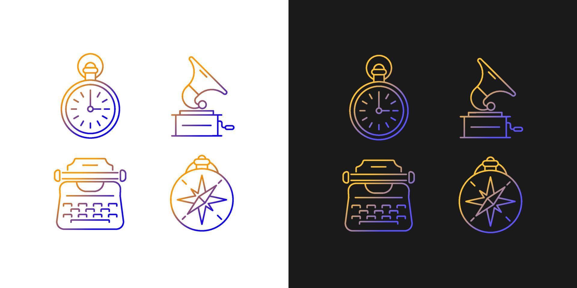 Old-fashioned items gradient icons set for dark and light mode vector