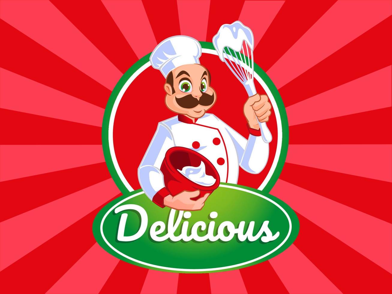 mascot logo male chef making cookie dough vector