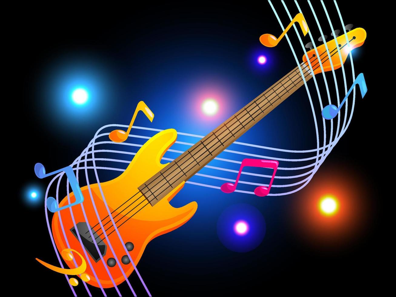 Bass guitar with elegant musical notes music vector