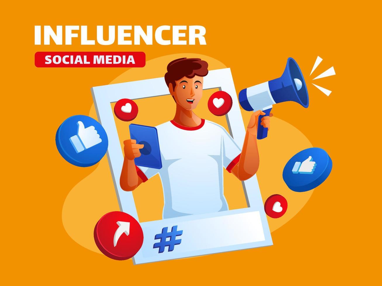 Black man become a influencer and promote social media with megaphone vector