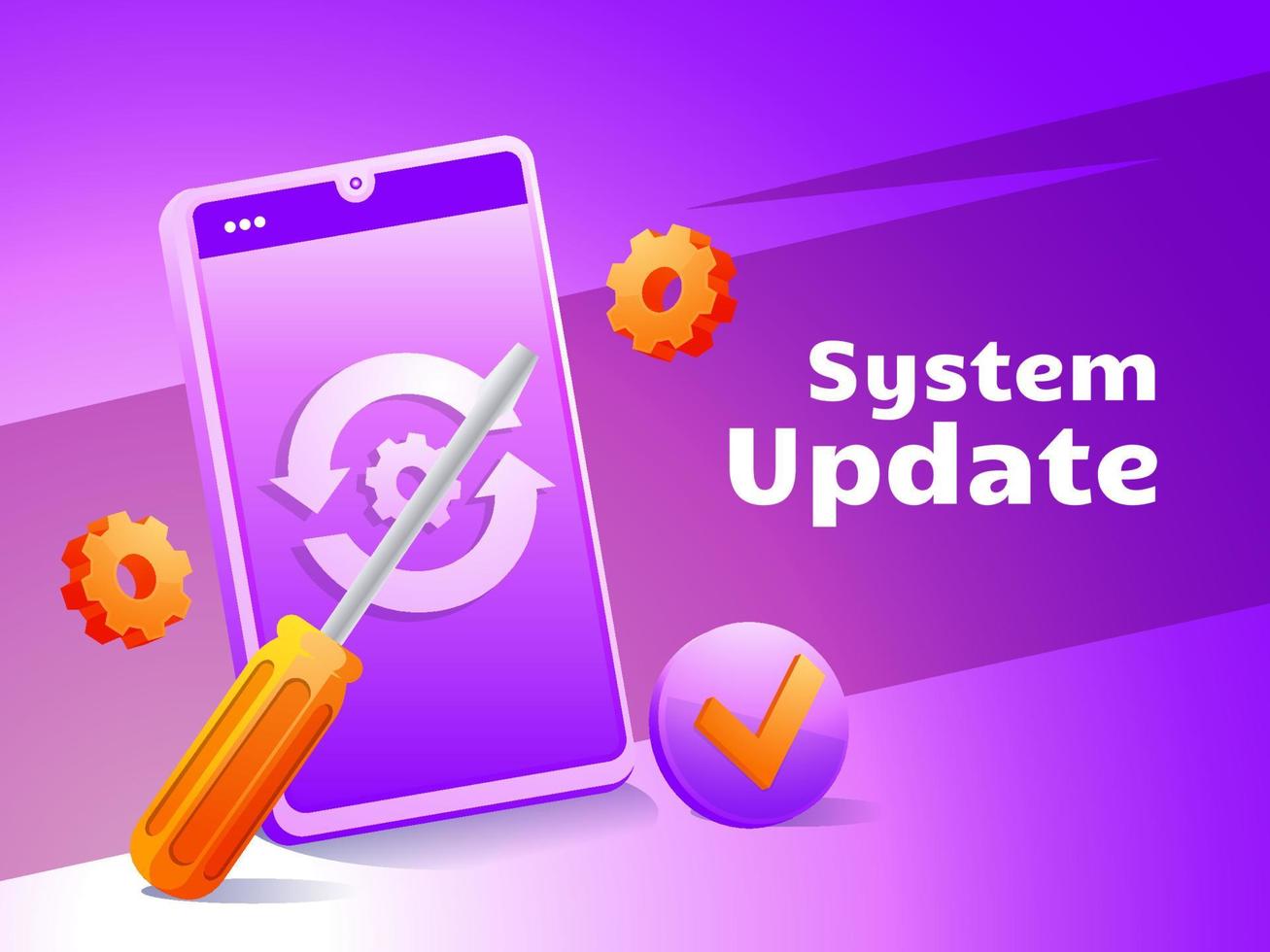 actualización del sistema actualización del sistema operativo teléfono móvil con símbolo de destornillador vector