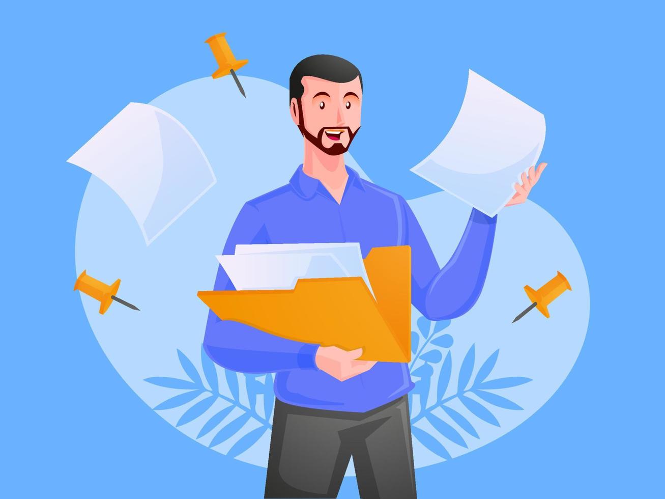 Man holding Folder with documents, business administration and data storage concept vector