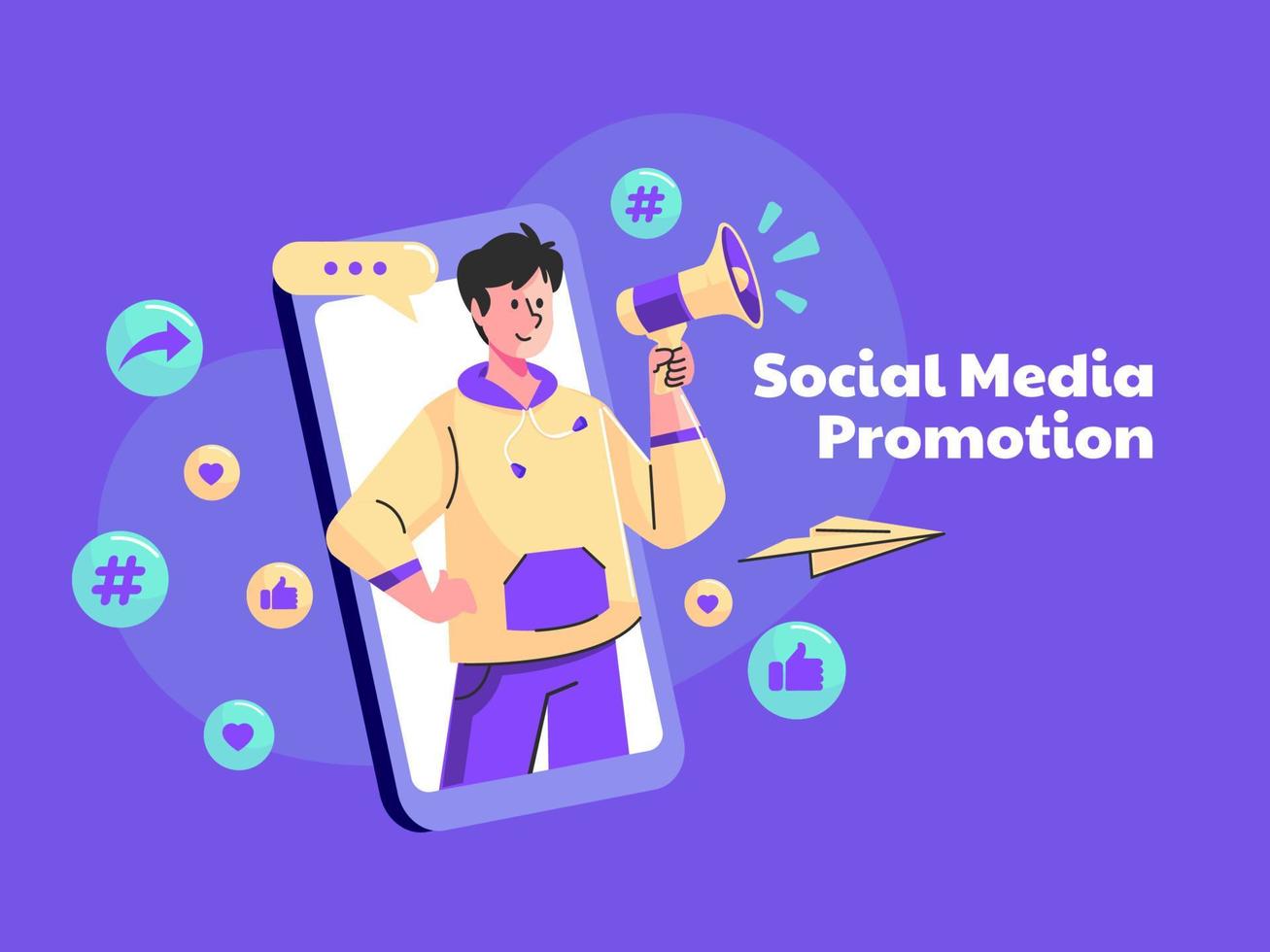 influencer and promote social media with megaphone vector