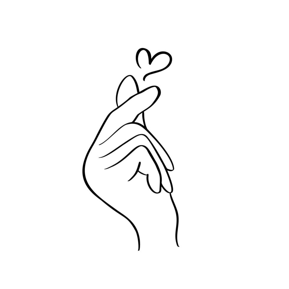 Sketch doodle of hand showing heart with fingers gesture mini love vector