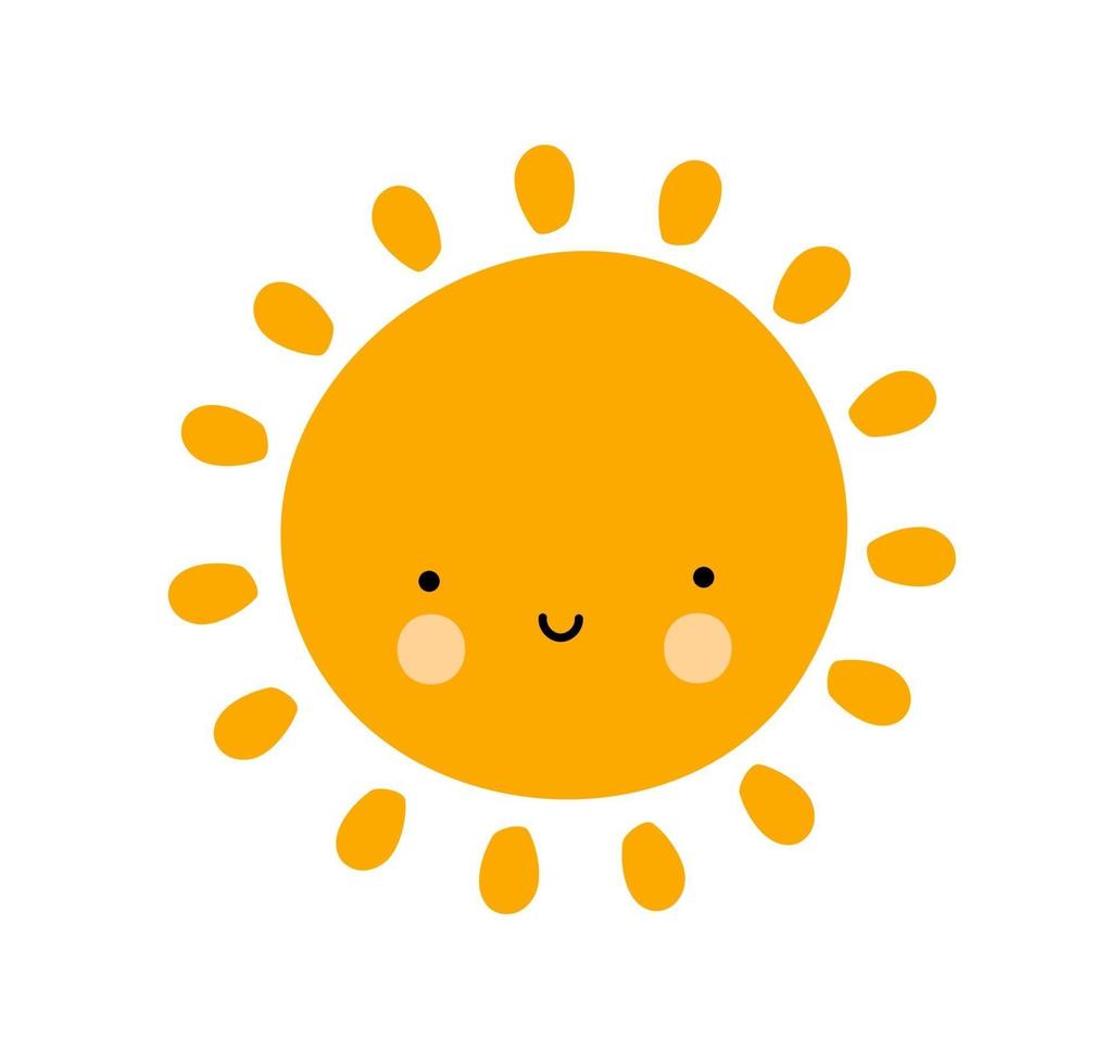 Kids Hand drawn Funny happy smiley sun character vector