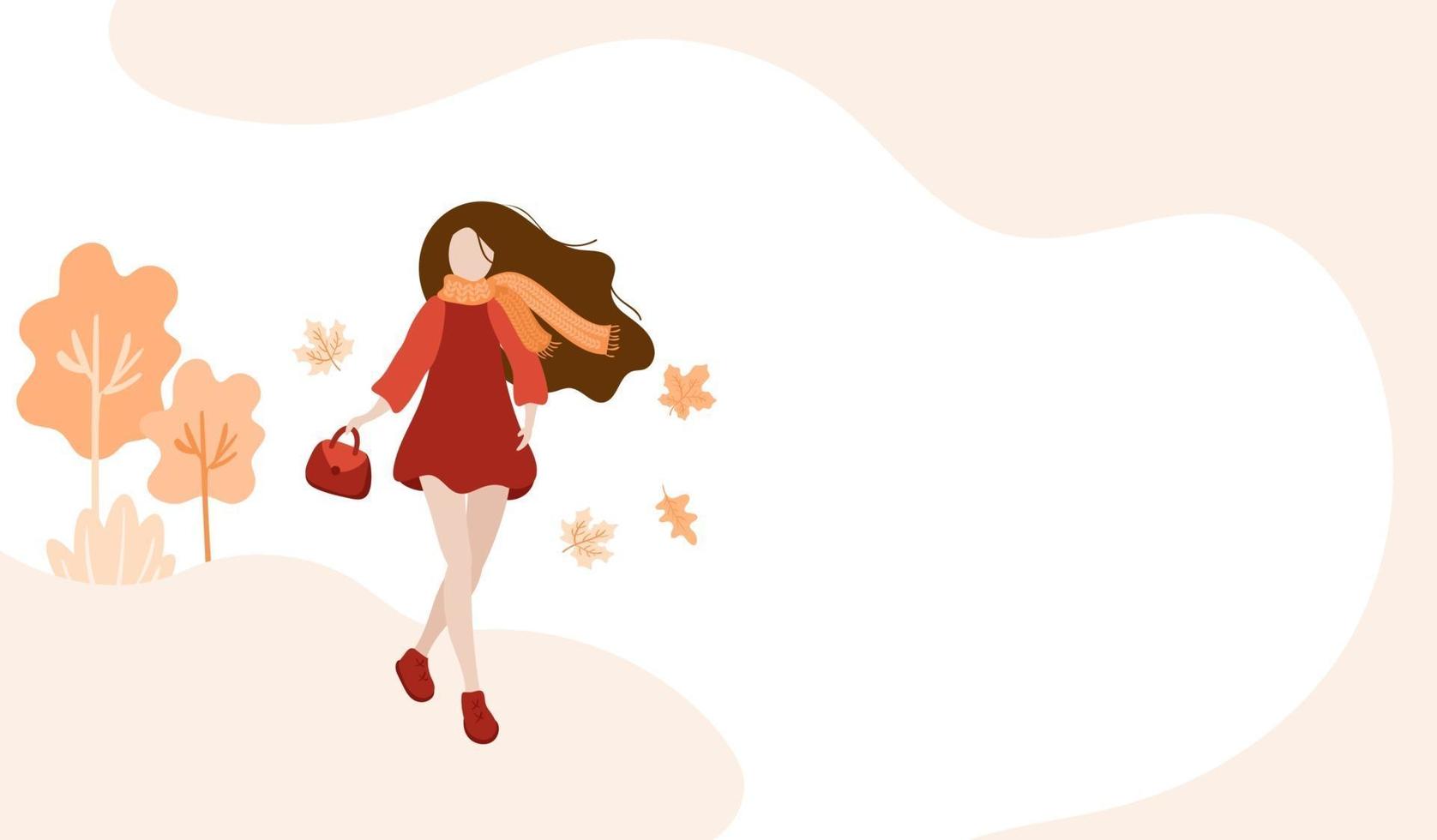 Girl walking in the autumn park vector