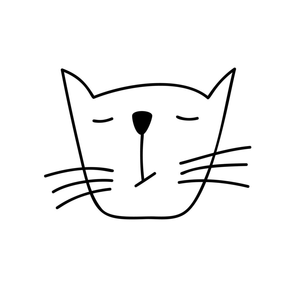 Black line face of Scandinavian cat. Hand drawn illustration of a flat vector