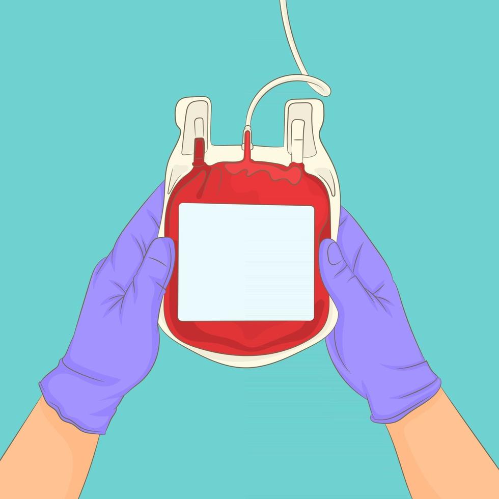 Hands carefully holding a bag of donor blood vector