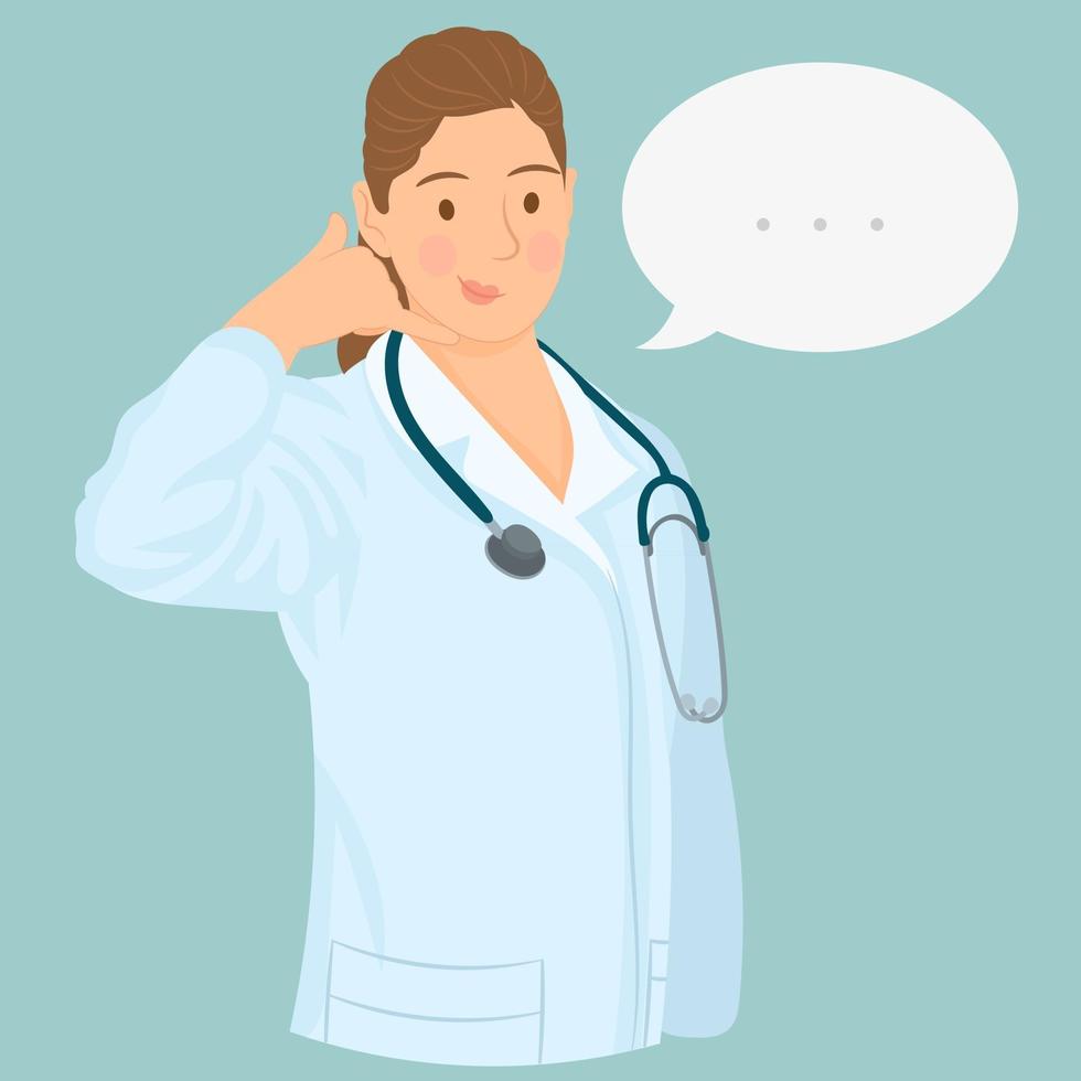 Female doctor taking a call from a patient during quarantine vector