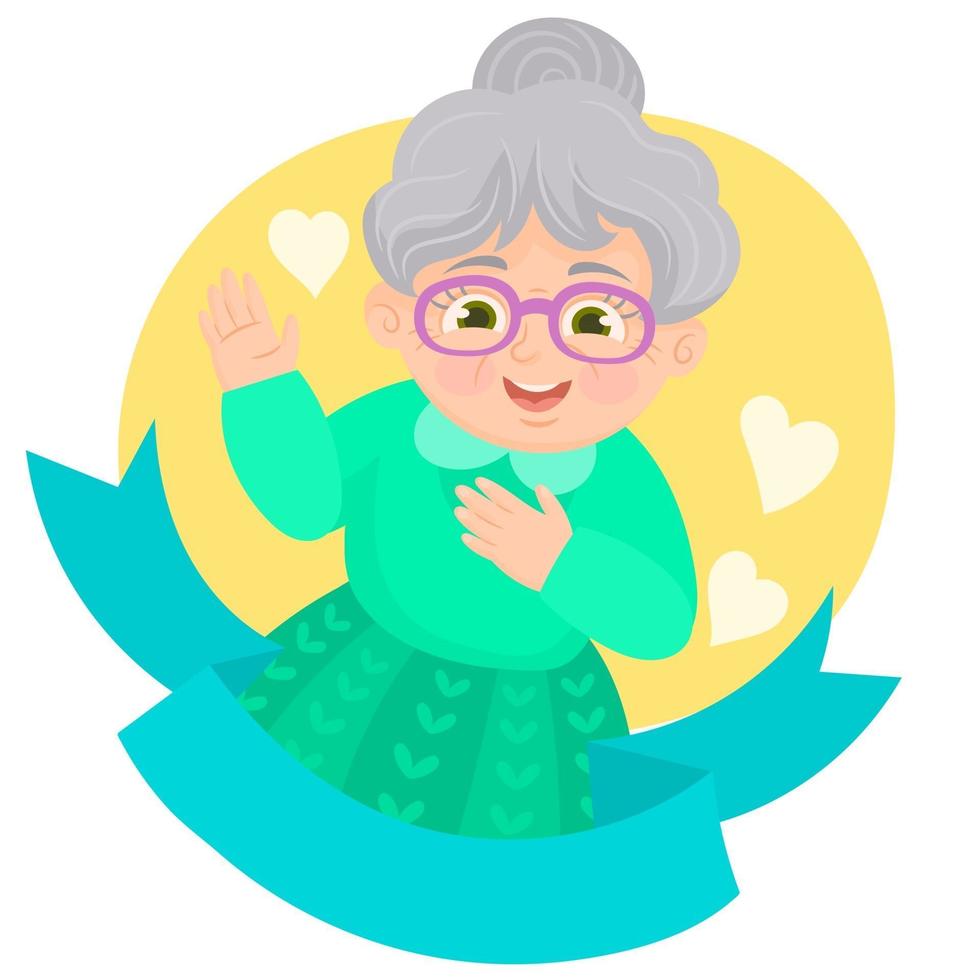 abuela divertida sonriendo, con cinta para mensaje vector