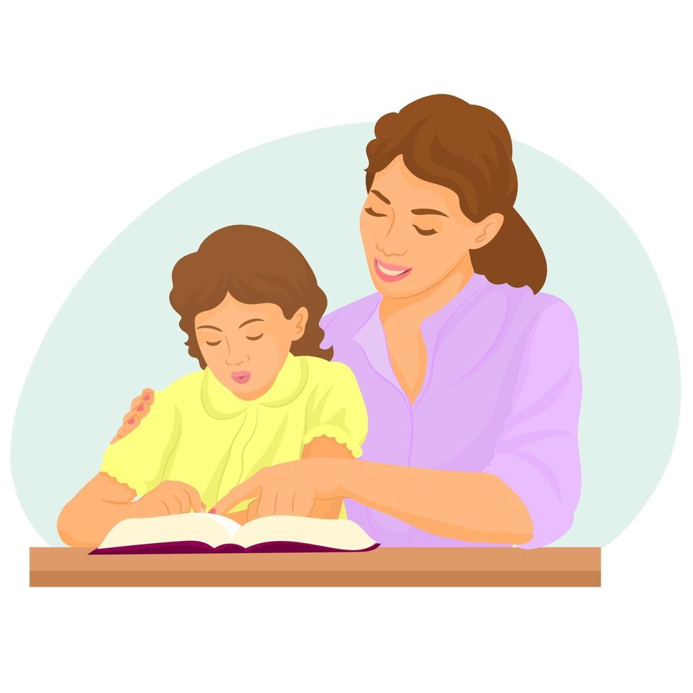Teacher tutoring girl with patience and affection vector