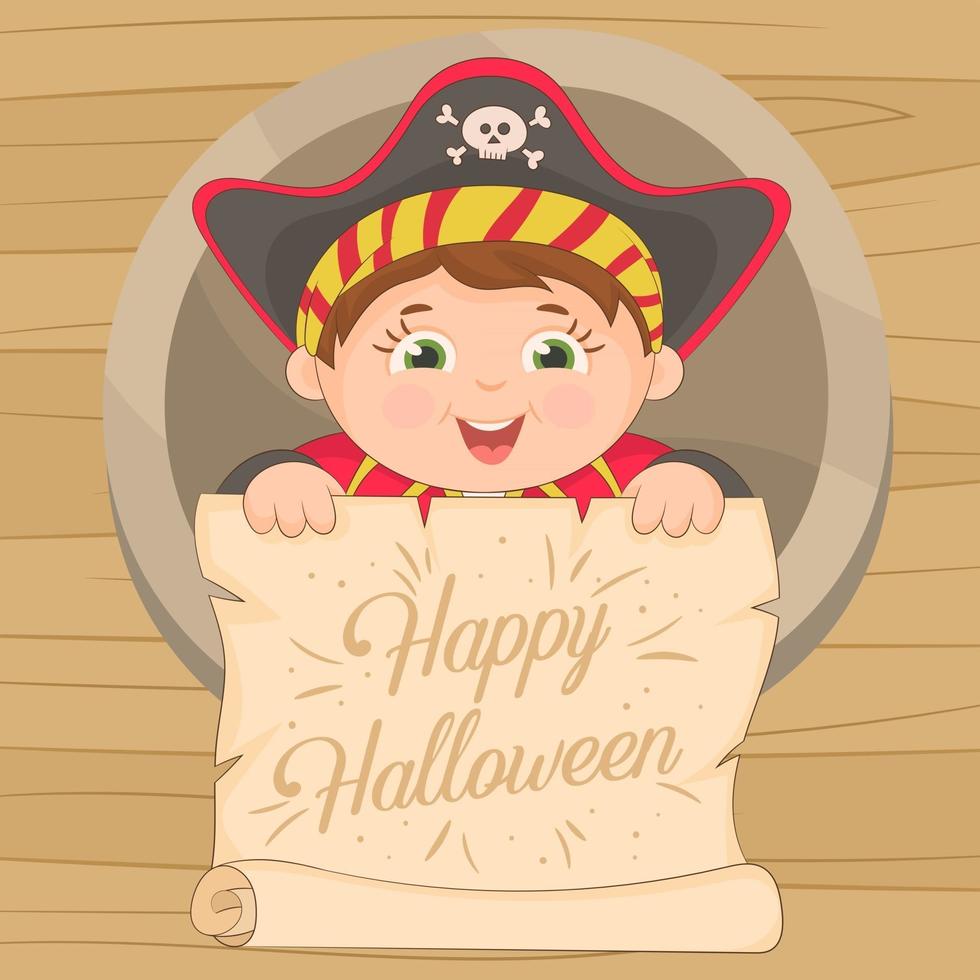 Boy dressed as a pirate for halloween vector