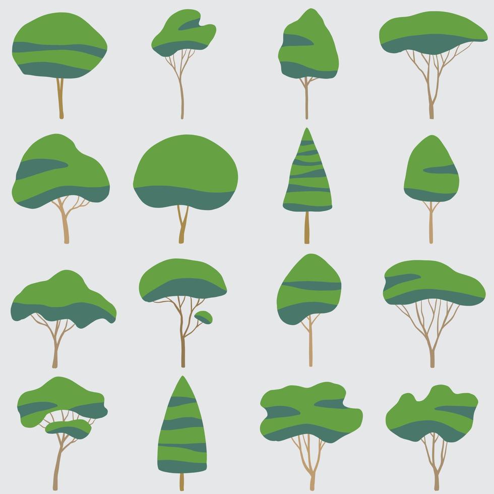 simplicidad árbol dibujo a mano alzada colección de diseño plano. vector