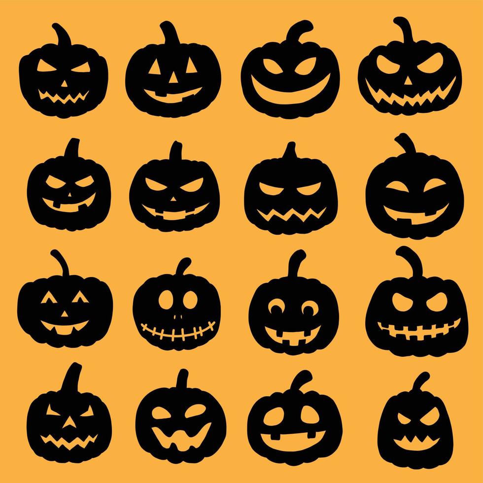 simplicidad colección de calabazas de halloween dibujo a mano alzada diseño plano. vector