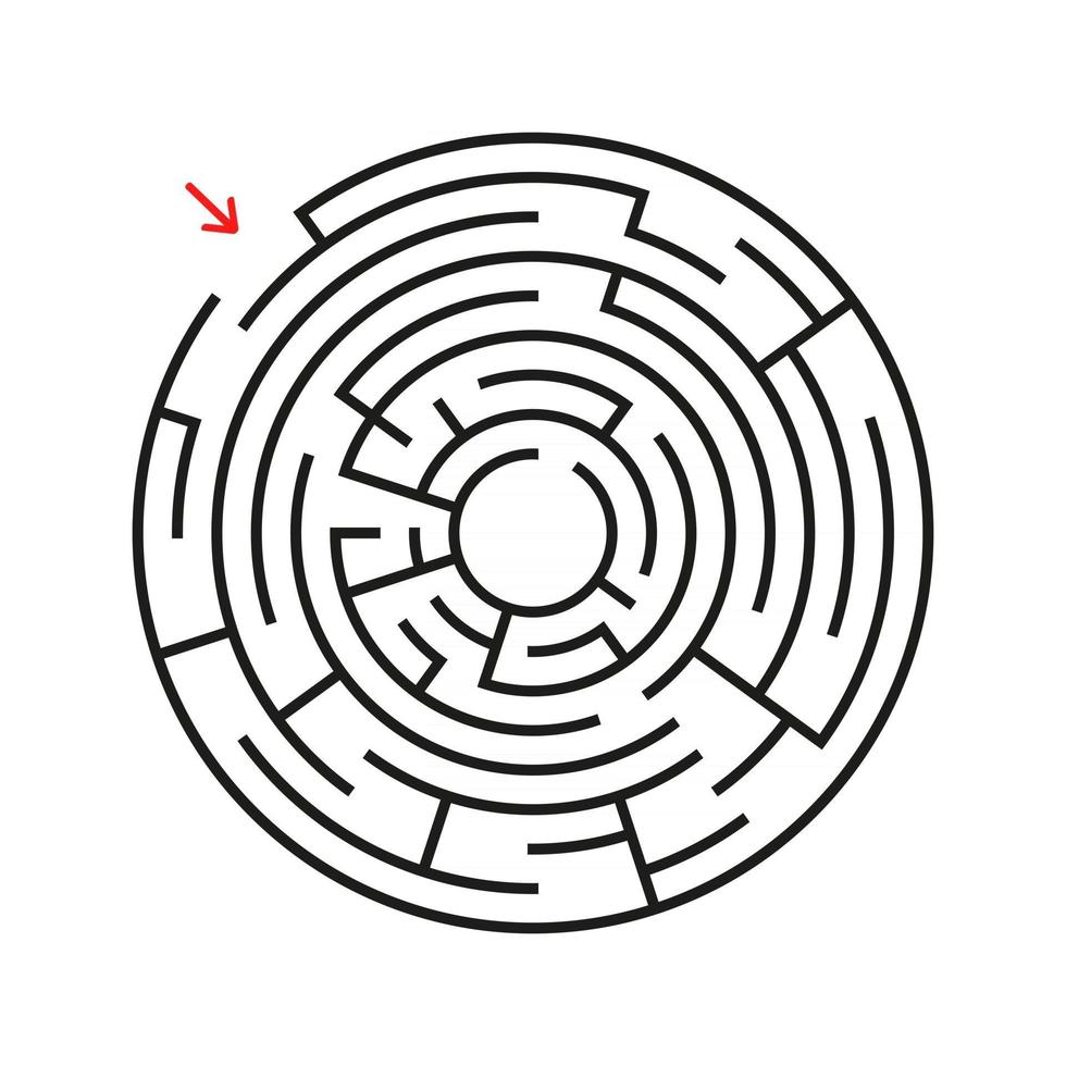 Round labyrinth. With the entrance and exit. An interesting game for children and adults. Simple flat vector illustration isolated on white background.