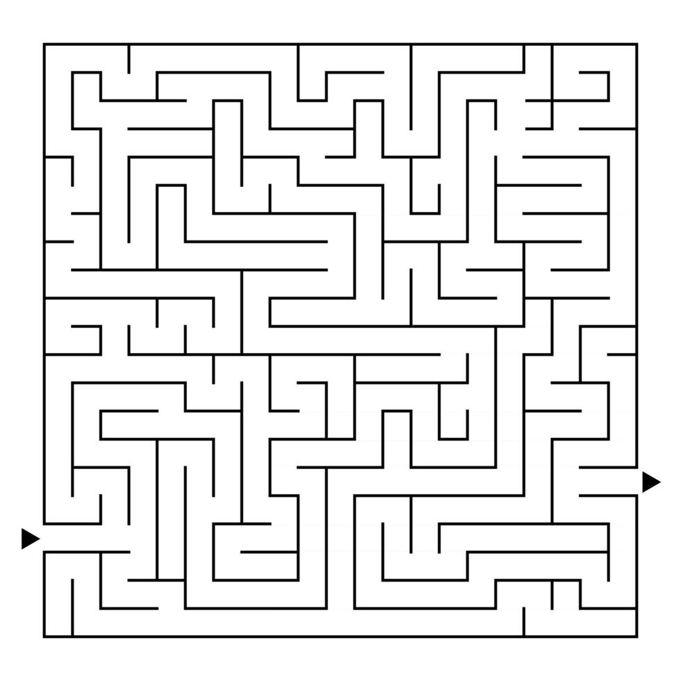 Abstract complex square isolated labyrinth. Black color on a white background. An interesting game for children and adults. Simple flat vector illustration.
