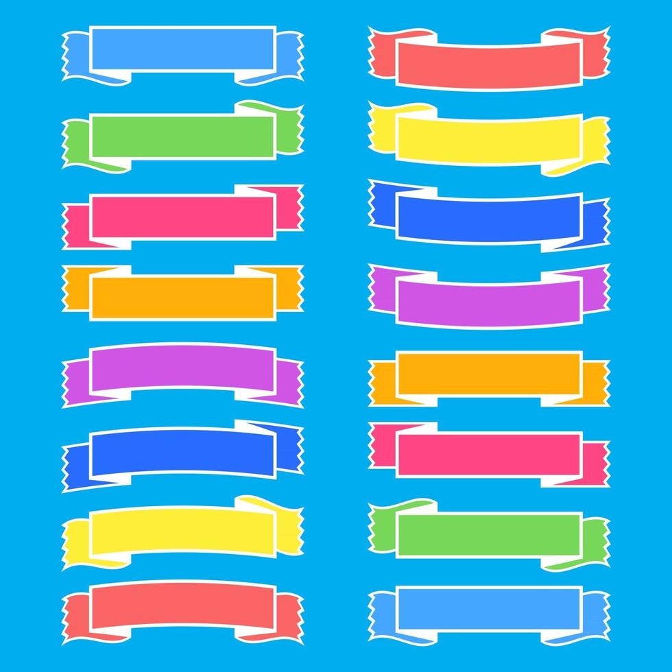 conjunto de cintas de banner de colores aislados sobre un fondo azul. Ilustración de vector plano simple. con espacio para texto. adecuado para infografías, diseño, publicidad, vacaciones, etiquetas.