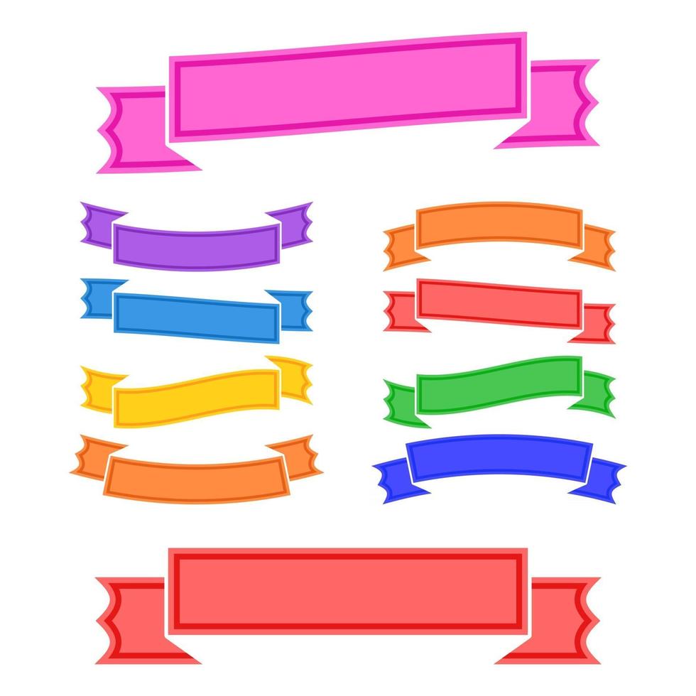 Set of colored isolated banner ribbons on white background. Simple flat vector illustration. With space for text. Suitable for infographics, design, advertising, holidays, labels.