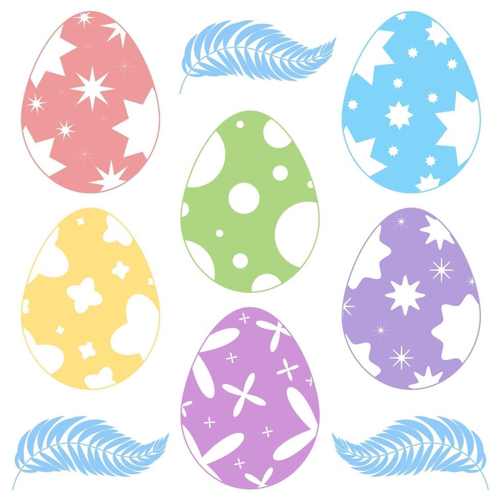 Set of colored Easter eggs isolated on a white background. With abstract pattern. Simple flat vector illustration. Suitable for decoration of postcards, advertising, magazines, websites.