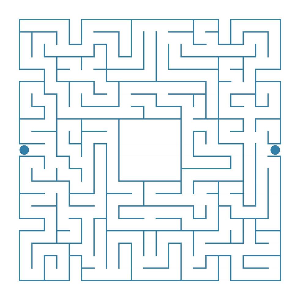 Abstract complex square isolated labyrinth. Blue color on a white background. An interesting game for children and adults. Simple flat vector illustration. With a place for your drawings