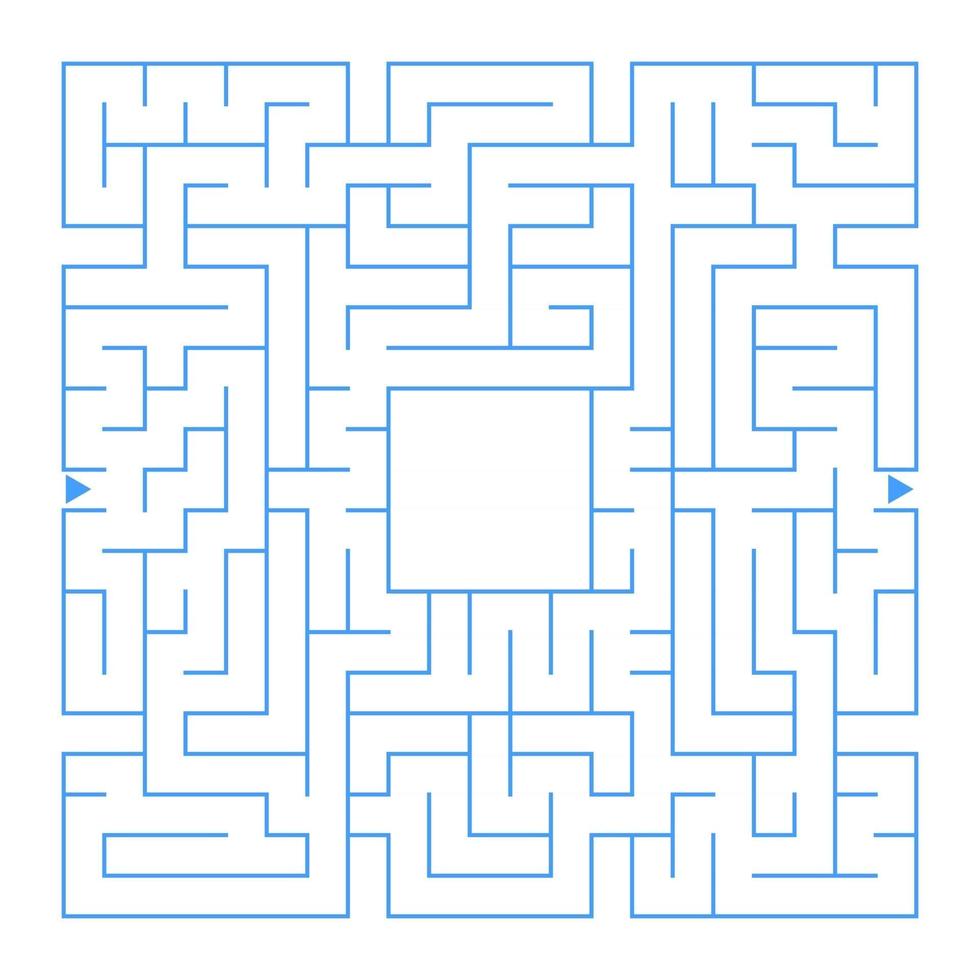 Abstract square isolated labyrinth. Blue color on a white background. An interesting game for children and adults. Simple flat vector illustration. With a place for drawing.