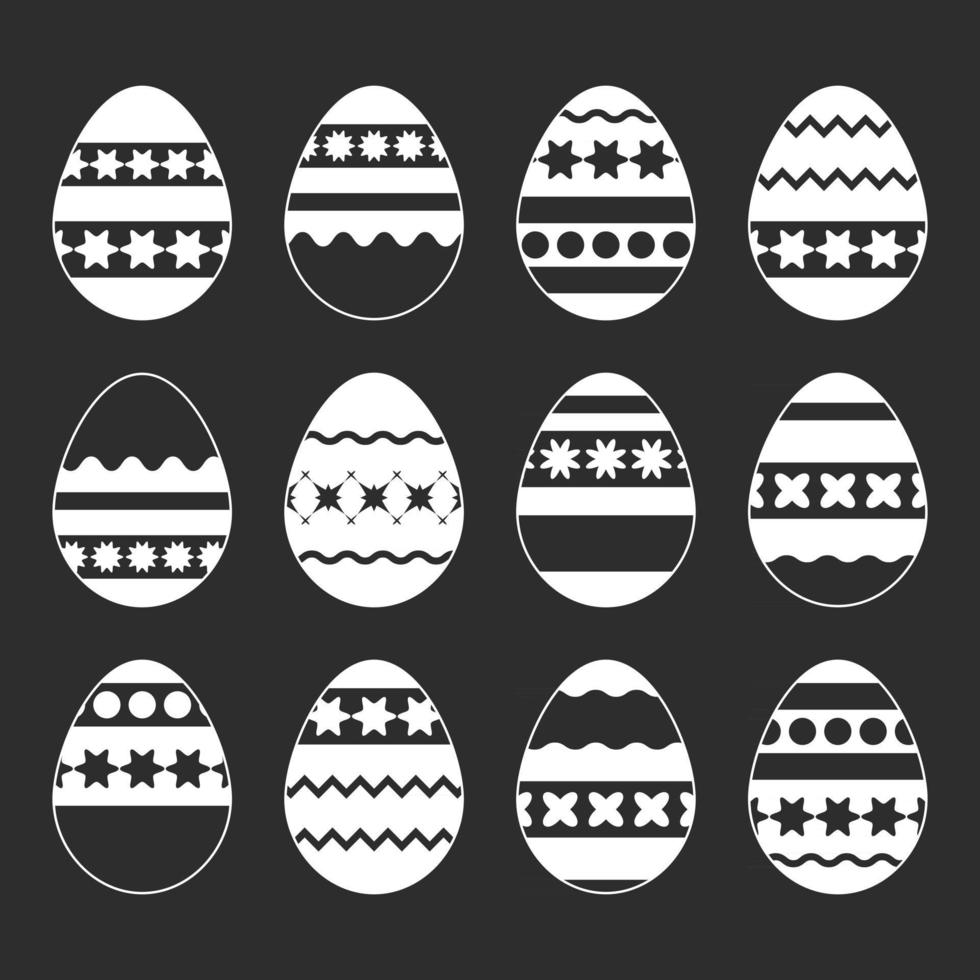 conjunto de huevos de pascua aislados sobre un fondo negro. con un patrón abstracto. Ilustración de vector plano simple. Apto para decoración de postales, publicidad, revistas, sitios web.