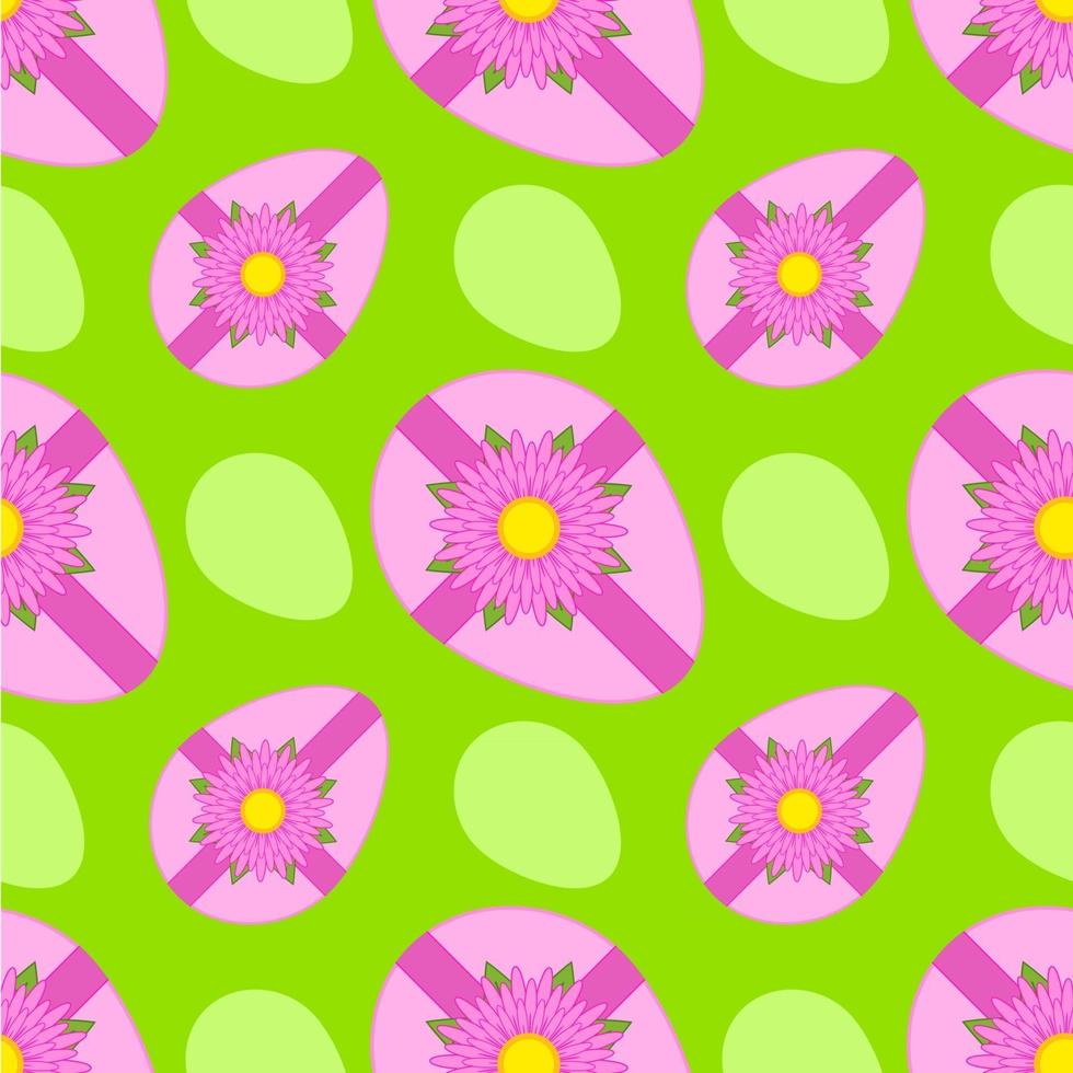 Colorful seamless pattern of sweet Easter eggs tied with ribbon on green background. Simple flat vector illustration. For the design of paper wallpapers, fabric, wrapping paper, covers, web sites